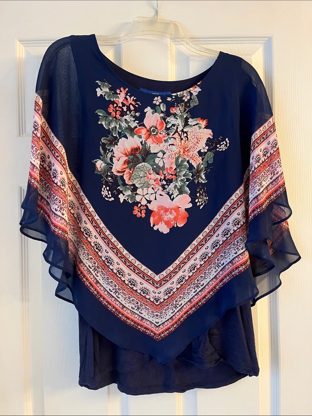 Apt. 9 Navy Sheer Floral Poncho Top with attached tank